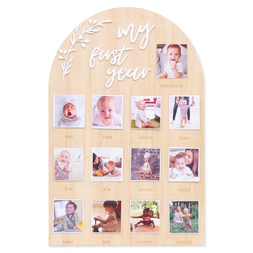 YOUAME My First Year Birthday Wooden Photo Board - First Year Milestone Photo Board?12 Months Baby Birthday Picture Frame