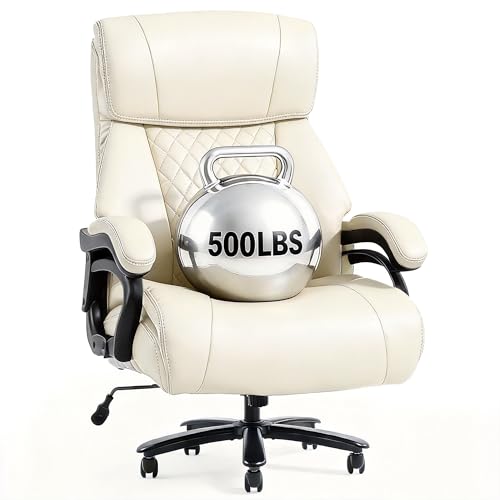 Image of FLEXISPOT 500lbs Big and Tall Office Chair for Heavy People, High Back Heavy Duty Computer Chair with Stable Armrest 1D Lumbar Support, Desk Chairs for Working Gaming Relaxing, PU Leather, Beige