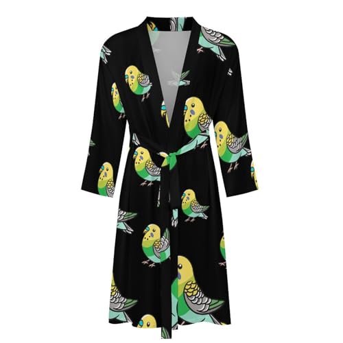 Cute Budgie Bird Mens Robe Nightgown Lightweight Knee Long Bath Robe Spa Bathrobe Loungewear3