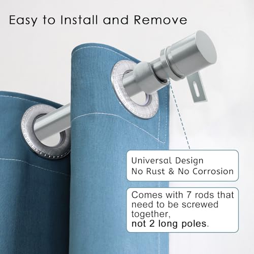 Image of Byondeth Curtain Rods for Windows 16 to 120 Inches Adjustable Length 1 Inch Diameter Window Curtain Rod with Aluminium End Cap, Silver Gray