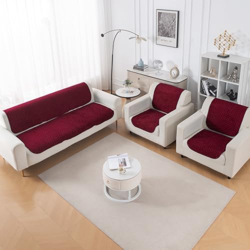 Image of HOKIPO Quilted Sofa Cover 5 Seater Set (3+1+1) - Sofa Cover for Seat & Back | 'Quilt Classic' Maroon (IN-927 * 2+925 * 4-MRN)