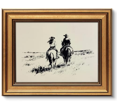 Image of NALEPS Vintage Western Cowboy Framed Wall Art, Cowgirl Wall Decor, 9x11 In