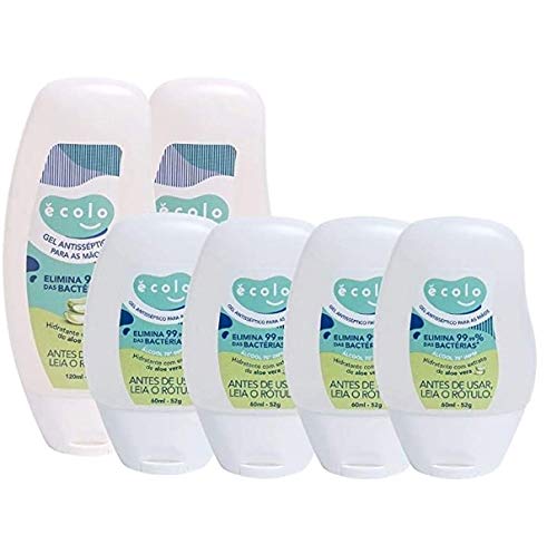 Álcool Gel Antisséptico 70º INPM, Aloe Vera, Écolo - Kit com 4 unidades 60ml + 2 unidades 120ml
