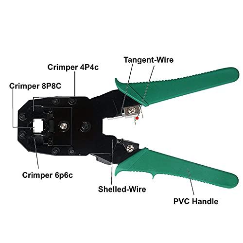 Image of 3-in-1 RJ45 RJ12 RJ11 Crimping Tool with Cutter & Stripper - Heavy Duty Ethernet LAN Cable Crimper for CAT5 /CAT5e /CAT6 UTP Network Wires (Black-Green)