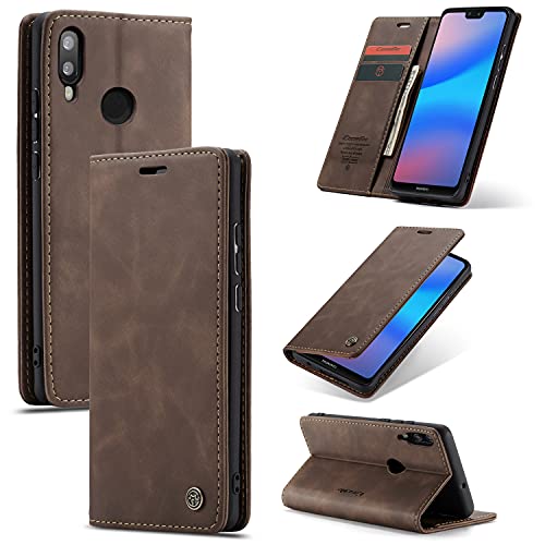 Cracedily Handyhülle für Huawei P20 Lite Hülle Klapphülle Premium Lederhülle Klappbar Flip Case Tasche Magnet Kartenfach Standfunktion Klapphülle Schutzhülle für P20 Lite 5.84 Zoll Kaffee