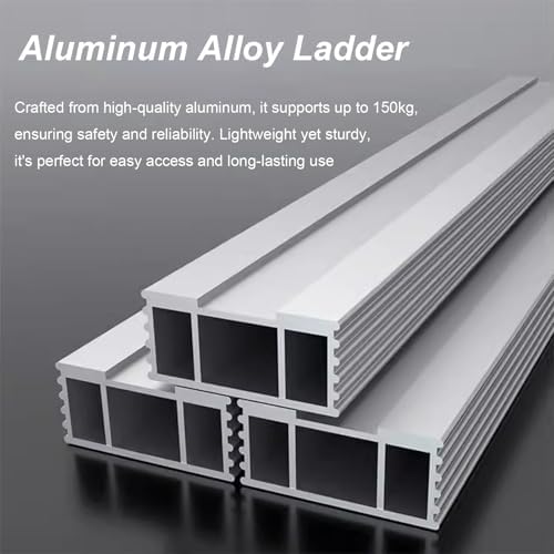 Heavy Duty Aluminum Truck Bed Ladder with Detachable Hooks, Anti-Slip Pedals for Secure Cargo Box & Trailer Access - Portable & Sturdy Design for Easy Loading