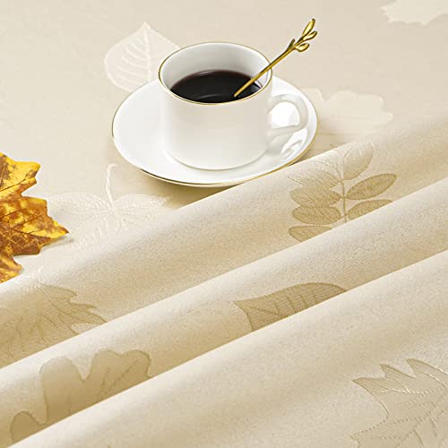 Uini Fall Tablecloth Autumn Leaves Damask Table Cloth Thanksgiving Tablecloths - 60"X120" Machine Washable Jacquard Table Cover For Fall, Harvest & Thanksgiving (Champagne Gold) #TOP4