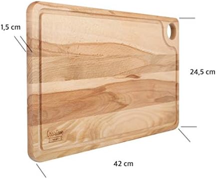 Creative Home Large Wooden Cutting Chopping Board | 42x24,5x1,5cm | Natural Beech Wood - Better than Bamboo | Rectangular Kitchen Board + Juice Groove | Perfect for Meat, Fruit, Bread, Serving Platter