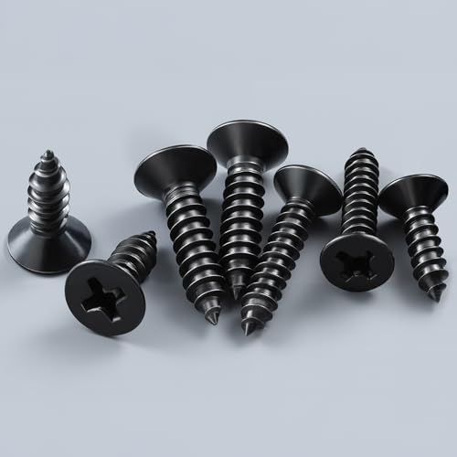 BNUOK 220PCS Wood Screws 5/8 Inch, #6 x 5/8\" Black Screws, Black Dacromet Flat Head Phillips Self Tapping Suitable for Furniture, Woodworking