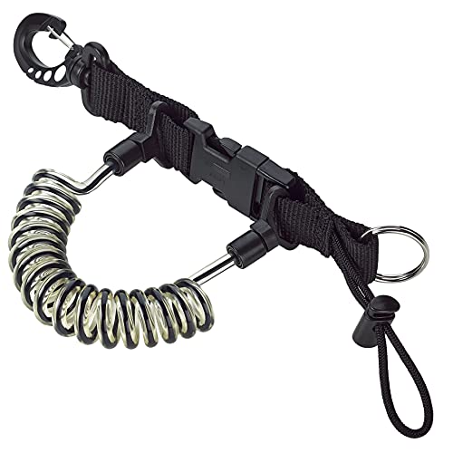 Phantom Aquatics Quick Release Coil Lanyard with Clip and SS Split Ring, Black