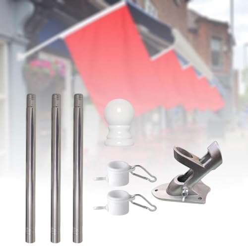 Kit Mât de Drapeau Extérieur 3 Pièces avec Support Mural Base Ajustable Argent - 8