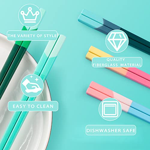 Chopsticks Dishwasher Safe Chopsticks Reusable, 9.6 Inch/24.3Cm Matte Non-Slip Fiberglass Chop Sticks, Chinese Chopstick, Morandi Colorful-5 Pairs #TOP1