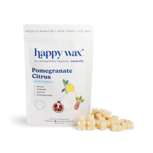 Happy Wax Odor Eliminating Scented Soy Wax Melts – Pomegranate Citrus – Pet-Safe, Non-Toxic, Perfect for Use with Wax Warmers - for Home Fragrance & Freshness - 4 oz Pouch