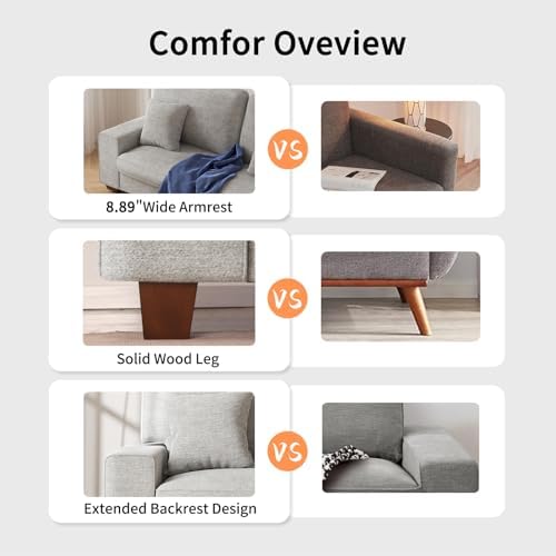 DOPEDIO Modern Loveseat Sofa for Living Room,Chenille Recliner, Removable Cover, Pocket Spring Cushions, Solid Wood Frame, Easy Assembly for Small Spaces (88.58inch,Light Gray) - 3