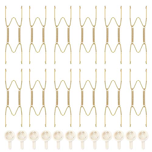 PFativant - Lote de 12 soportes para platos decorativos de 6 pulgadas, acero inoxidable, color dorado, dorado Cover