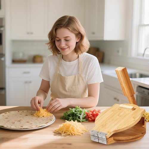 Image of Wooden Tortilla Press 10 Inch - Tortilla Maker Bamboo Prensa para Tortillas with 50 Parchment Paper & Dough Cutter, Mexican Tortillera Press for Homemade Corn Tortillas, Burritos, Taco, Roti