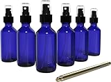 Culinaire 6 Pack Of 4 oz Blue Glass Bottles with Spray Tops and Gold Glass Pen