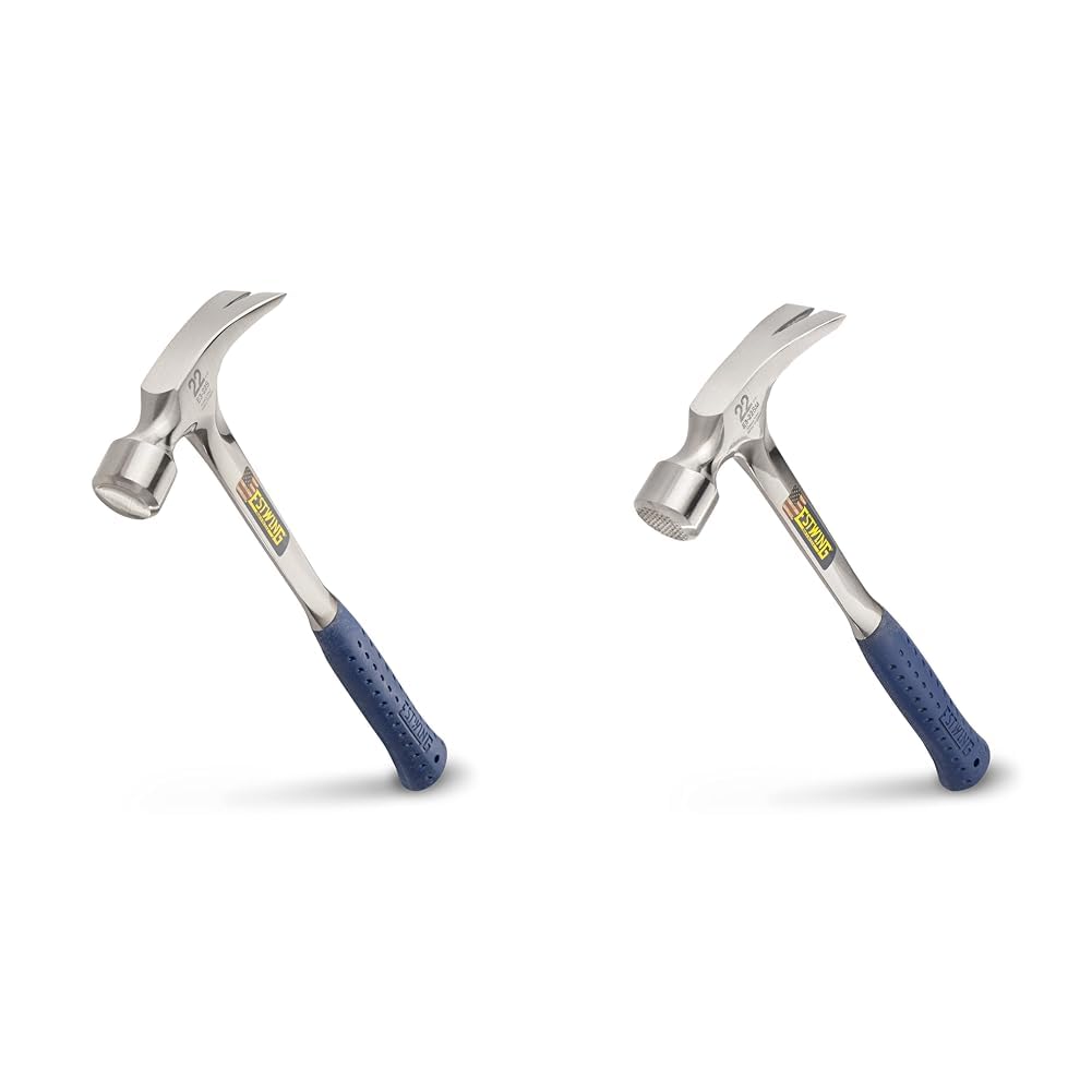 Estwing 22 oz & 22 oz Framing Hammers with Shock Reduction Grip, Silver & Milled Face