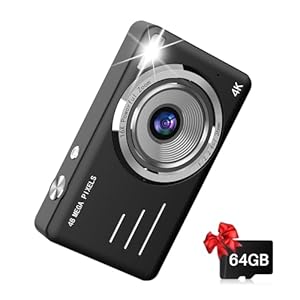 Digital Camera, 4K Kids Camera with 64GB Card, Compact Small Point and Shoot Vintage Vlogging Camera for Photography, 16x Zoom, Autofocus, Flash, Gift for Children Teen Beginner Girl