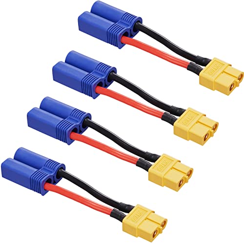 ec5 male to xt60 female connector adapter 4pcs xt60-ec5 extension cablerc battery adapter with 5cm 14awg silicone wire for lipo battery micro fpv drone