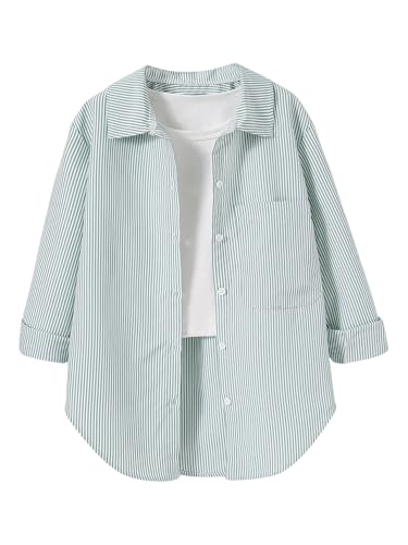 Image of Floerns Girl's Striped Print Long Sleeve Button Down Shirts Blouse Tops