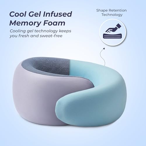 Image of Billebon Memory Foam Neck Pillow, Snake Shape Travel Pillow with Snap Button, Neck Pillow for Travelling & Flight Travel, Ergonomic Support for Comfort & Pain Relief(Grey Single)