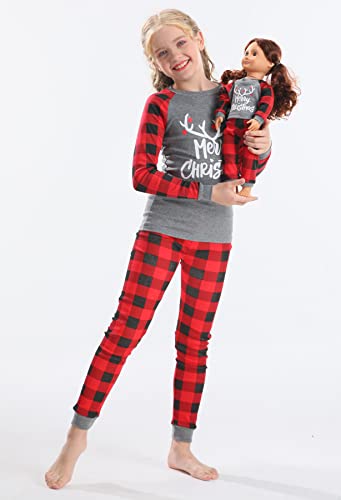 Image of Babyroom Girls Matching Doll&Toddler 4 Piece Cotton Pajamas Toddler Christmas Sleepwear
