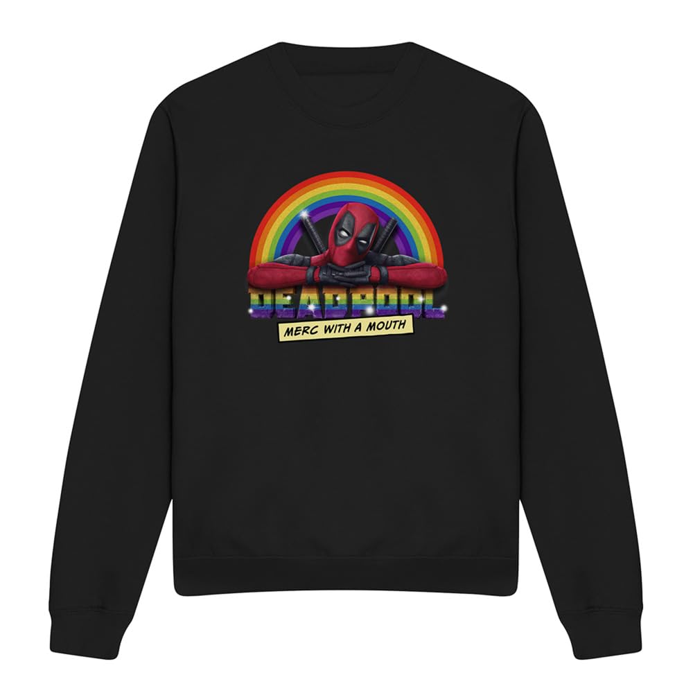 Marvel Deadpool Rainbow Merc With A Mouth Unisex Sweatshirt, Black, Medium