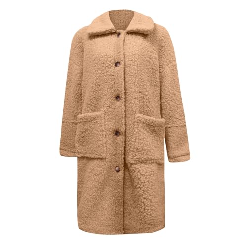 Corduroy Sherpa Jacket Women Casual Vintage Solid Button Long Sleeve Pocket Jacket Winter Warm Loose Long Coat