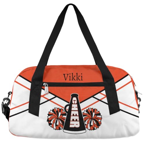 Orange White Cheer Custom Name Kids Duffel Bags for Girls Cheerleaders Personalized Dance Gym Bag Customized Overnight Duffel Bag for Weekender Gymnastics