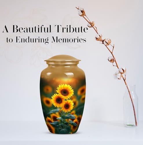 Image of Yellow Sunflower Urns for Human Ashes Male - Burial Urns for Ashes for Women - Large Urn Sunflower for Human Adult Mom and Dad - Large Cremation Urn for Mother and Father 10inch