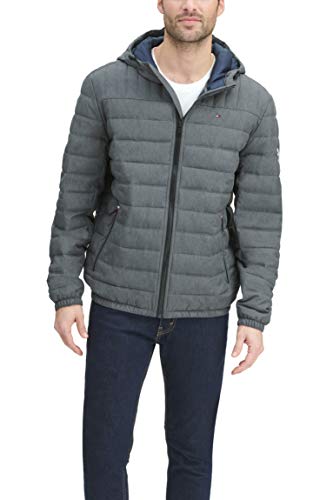 Tommy Hilfiger Men's Water Resistant Ultra Loft Filled Hooded Puffer Jacket, Heather Charcoal, XX-Large