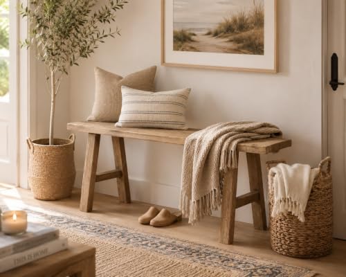 Image of Artissance 43-Inch Elmwood Bench, Natural Wood Rectangular Rustic Bench for Entryway, Hallway, Living Room, and Dining Room