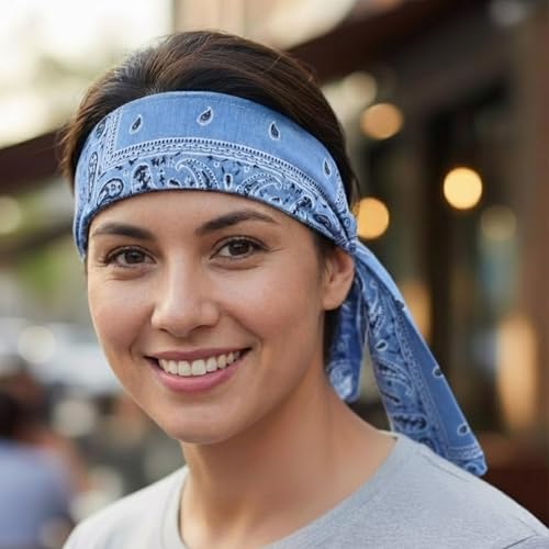 Image of Sweat Sweatband Headband Men, Ninja Headbands, Sports Head Tie, Mens Paisley Headband Long Hair, Athletic Head Band Blue