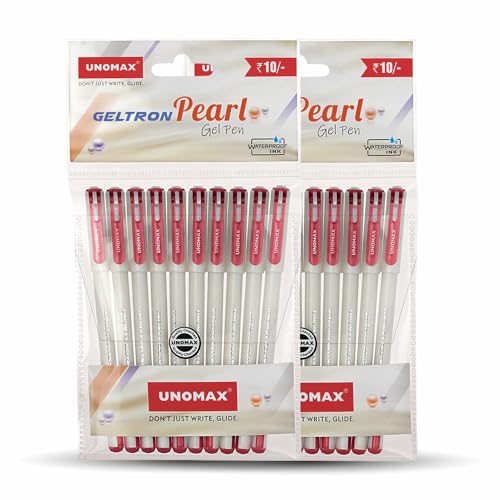 Image of UNOMAX Geltron Pearl 20 (20 Red) | Professional Ergonomic Design for Daily Use, Exam-Friendly | Fast-Flowing Ink, Writing Precision, Budget-Friendly,