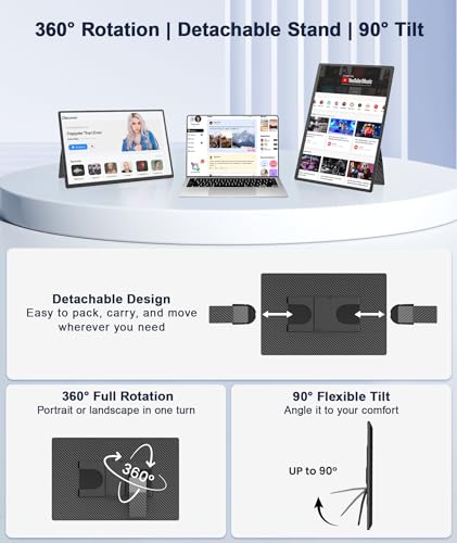 Image of 16 inch Laptop Screen Extender, 1920x1200 IPS Portable Monitor, Borderless Dual Screen Extender with 360 Rotatable Stand, Plug and Play Ultra Slim Travel Monitor for PC, Wins, Switch, PS5