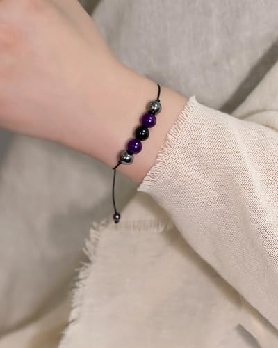 Crystal Healing Stones Bracelets for Women & Men - Amethyst Anxiety Protection Bracelets - Natural Gemstones Jewelry Gifts2