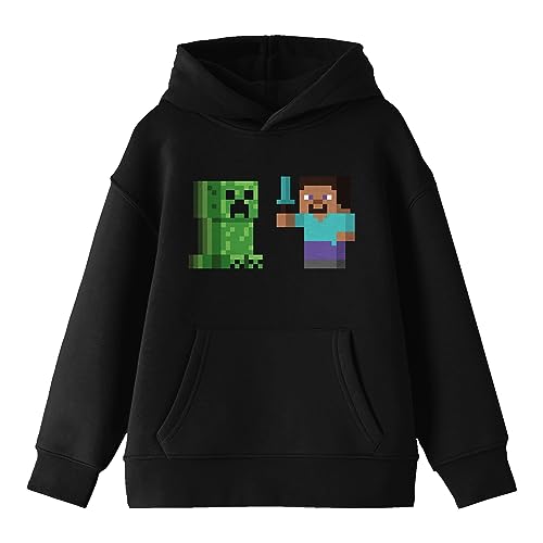 Minecraft Steve & Creeper Long Sleeve Youth Black Hooded Sweatshirt