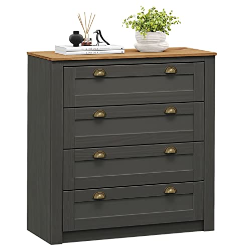 IDIMEX Commode Bolton Buffet Meuble de Rangement avec 4 tiroirs, Style Classique, en pin Massif lasuré Gris Anthracite et Brun