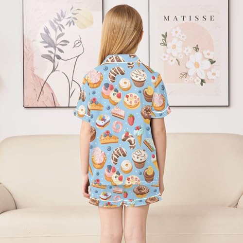 ALAZA Ice Cream Cake Donut Satin Pajamas Set Short Sleeve Button Down Sleepwear Summer Pjs 2 Piece4