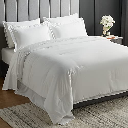 Qsteheml King Comforter Set 7 Pieces, Solid Color Off White King Bedding Sets, Soft King Bed In A Bag With Comforter, Flat Sheet, Fitted Sheet, Pillow Shams And Pillowcases For All Season #TOP6