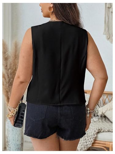 GORGLITTER Women's Plus Size Sleeveless Blazer Vest Tops Button Down Deep V Neck Open Front Blazer Jacket Office Work Trendy2