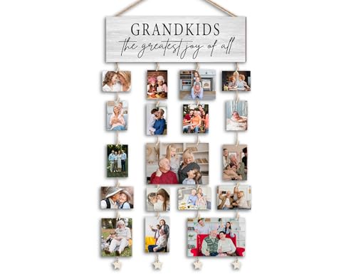 Orchroma Grandkids Picture Frames Collage Wall Decor,Photo Collage Frame for Wall,Gifts for Grandparent from Grandkids,Grandkids Picture Board,Hanging Photo Display with Clips,Picture Hanging Kit