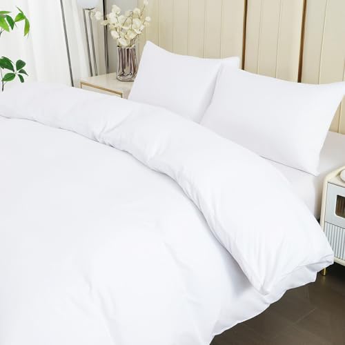 DECODEKO Juego Funda Nórdica 4 Piezas para Cama 150 - Funda Nordica 240x220cm, Bajera 150x200cm, 2 Fundas Almohada 50x75cm, Color Blanco, Microfibra Suave Transpirable