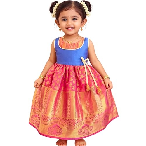 Image of TotzTouch Baby Girl Ethnic Wear Dress | Traditional South Indian Pattu Langa for Girls