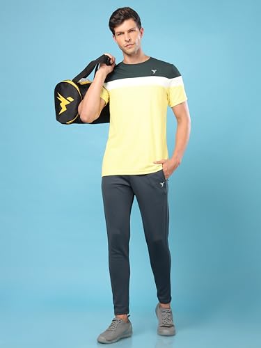 Image of Mens Crew Neck Slim Fit Color Block Half Sleeve T-Shirt with Matpiq, Quick Dry Fabric for Gym, Workout and Regular Use