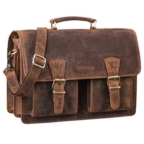 STILORD 'Jeffrey Maletín de Cuero Auténtico – Bolso Portadocumentos Vintage Grande Hombre & Mujer – Bolsa Portátil 15,6” – Bolsa Bandolera Piel Fijación para Trolley Color:kreta - marrón