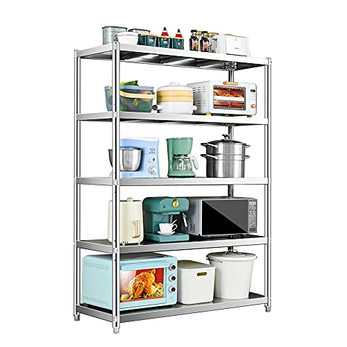 Rack de horno de microondas, unidades de estanterías de 5 niveles, rejilla de almacenamiento de acero inoxidable, unidad de estante de pie para el baño del baño de cocina / plata / 100 cm (plata 70