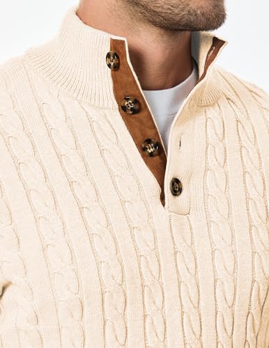 Image of JMIERR Men's Cable Knit Pullover Sweater Casual Long Sleeve Stand Collar Button Knitted Sweaters