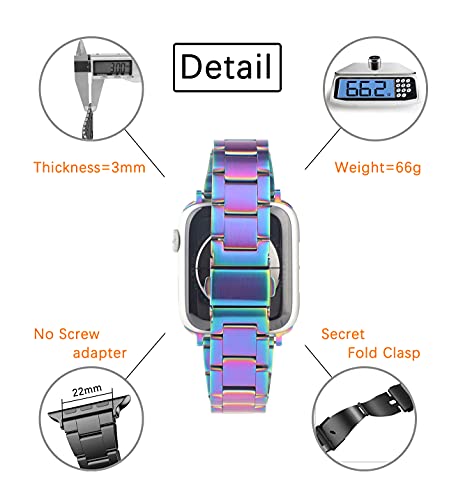 MaKTech Stainless Steel Watch Band,Self-dismantling (No Tool Needed),Three-Piece Metal Link Bracelet Strap,Compatible with Apple Watch Series 7/6/SE/5/2021 (42mm/41mm/40mm,Colourful) - Image 4